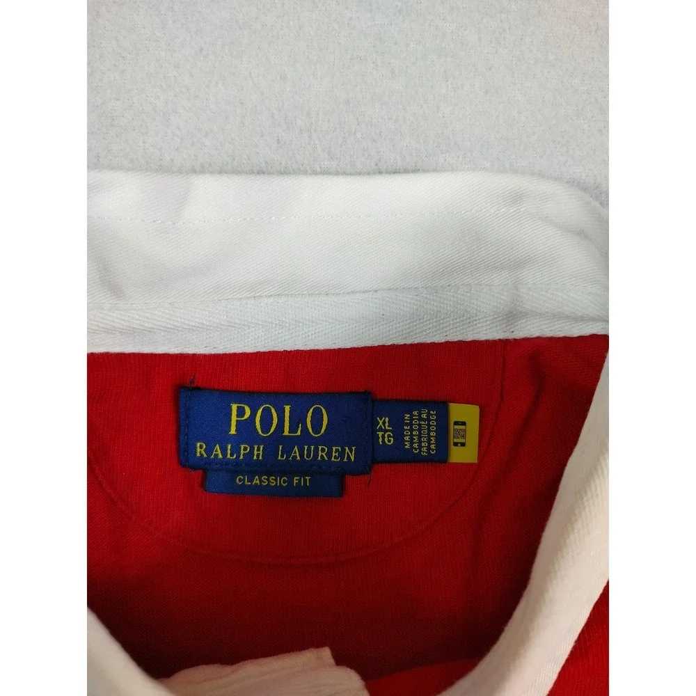Polo Ralph Lauren Rugby Shirt Mens XL Red Blue Yellow Stripe Pony Classic Fit